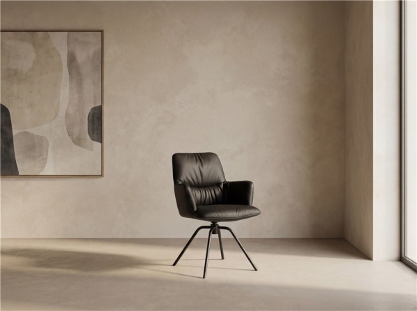 BOSTON rotating chair black leather with black metal legs | Castle Line